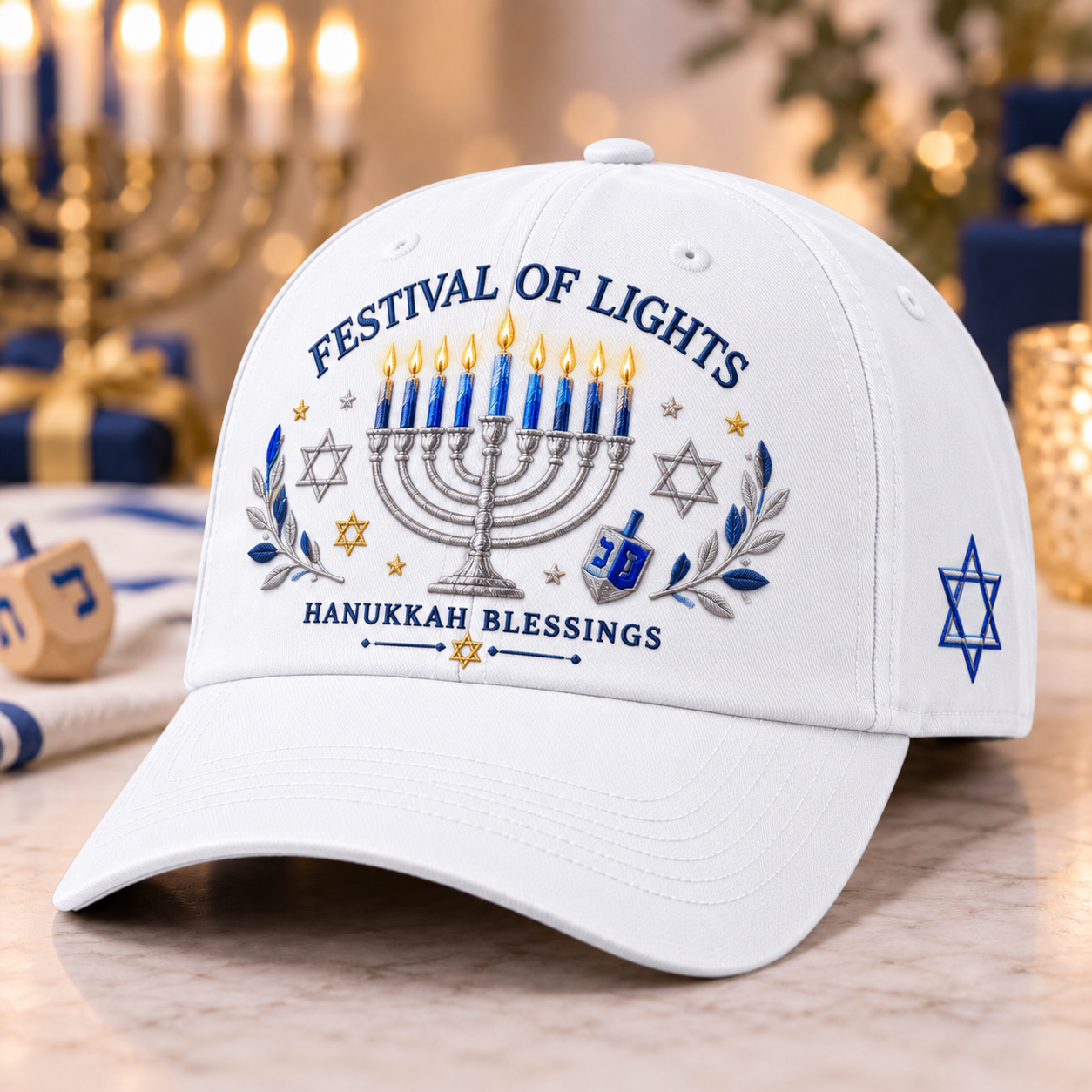 Festival of Lights Hanukkah Embroidered Cap – Menorah & Star of David Holiday Gift Hat "💵$19.98 Today — Save 56%🔥"