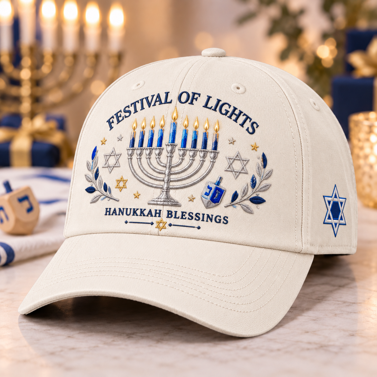 Festival of Lights Hanukkah Embroidered Cap – Menorah & Star of David Holiday Gift Hat "💵$19.98 Today — Save 56%🔥"