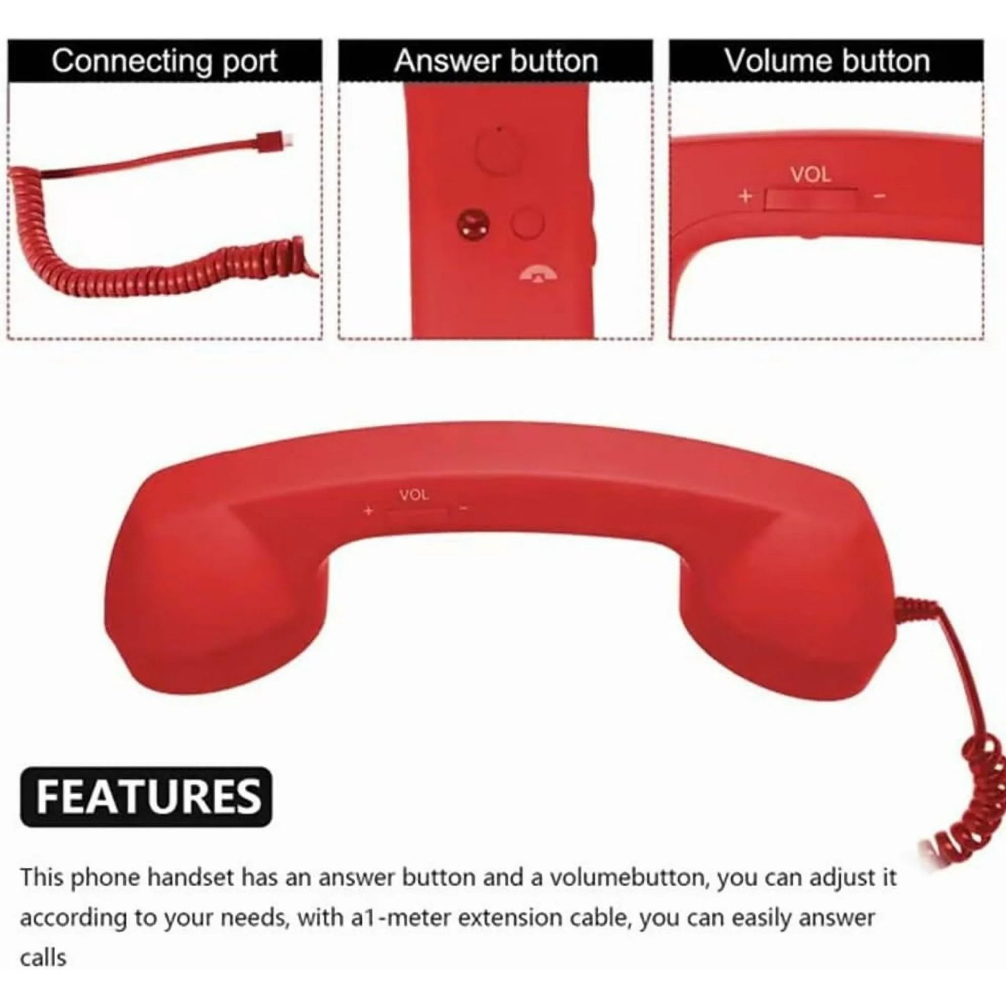 📞 Retro Phone Handset with Type-C Cable
