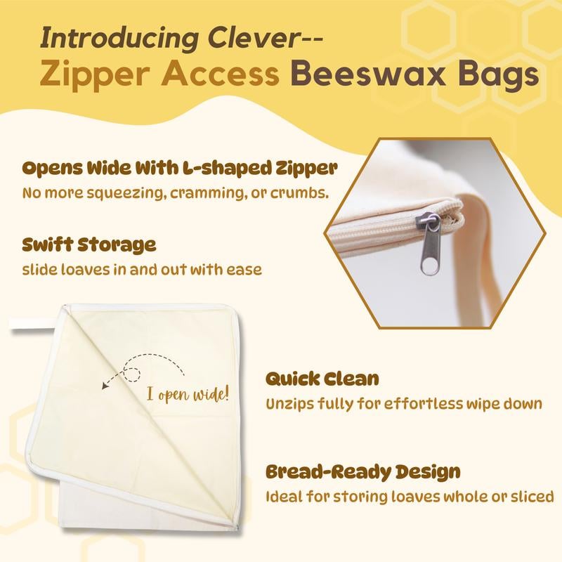 🔥Last Day 49% OFF🍞Wide Zipper Access Cotton & Beeswax Bread Bags for Sourdough