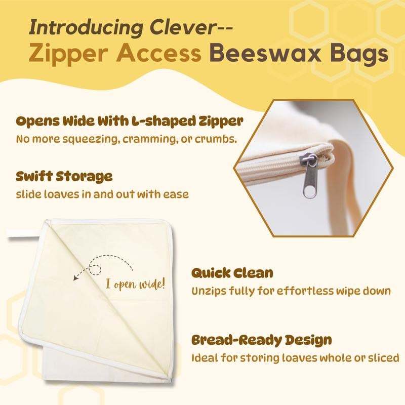 🔥Last Day 49% OFF🍞Wide Zipper Access Cotton & Beeswax Bread Bags for Sourdough