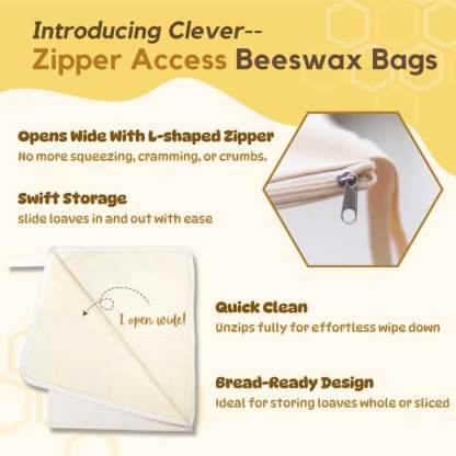 🔥Last Day 49% OFF🍞Wide Zipper Access Cotton & Beeswax Bread Bags for Sourdough