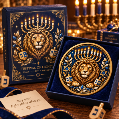 🏆Flash Sale 50% OFF - Hanukkah 2026 Lion of Judah Collector Coin – Gold-Tone Festival of Lights Keepsake