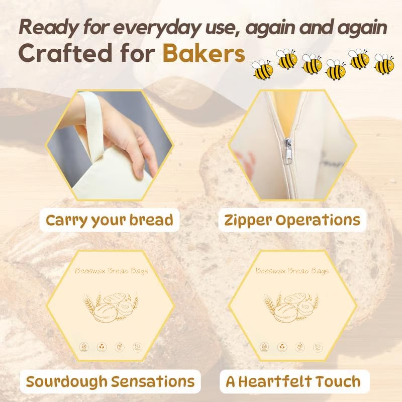 🔥Last Day 49% OFF🍞Wide Zipper Access Cotton & Beeswax Bread Bags for Sourdough