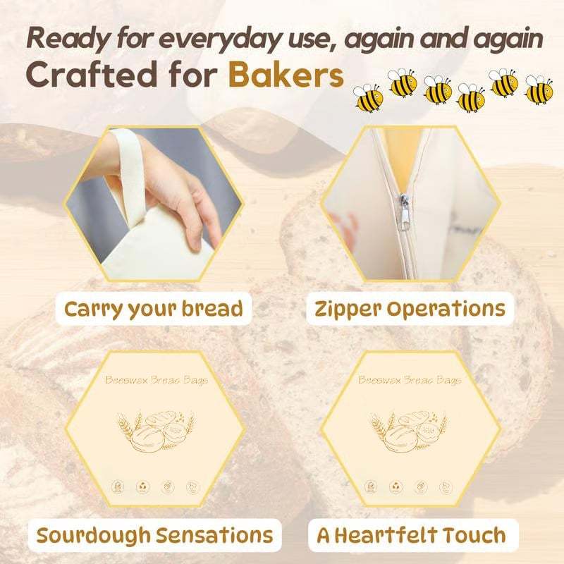 🔥Last Day 49% OFF🍞Wide Zipper Access Cotton & Beeswax Bread Bags for Sourdough