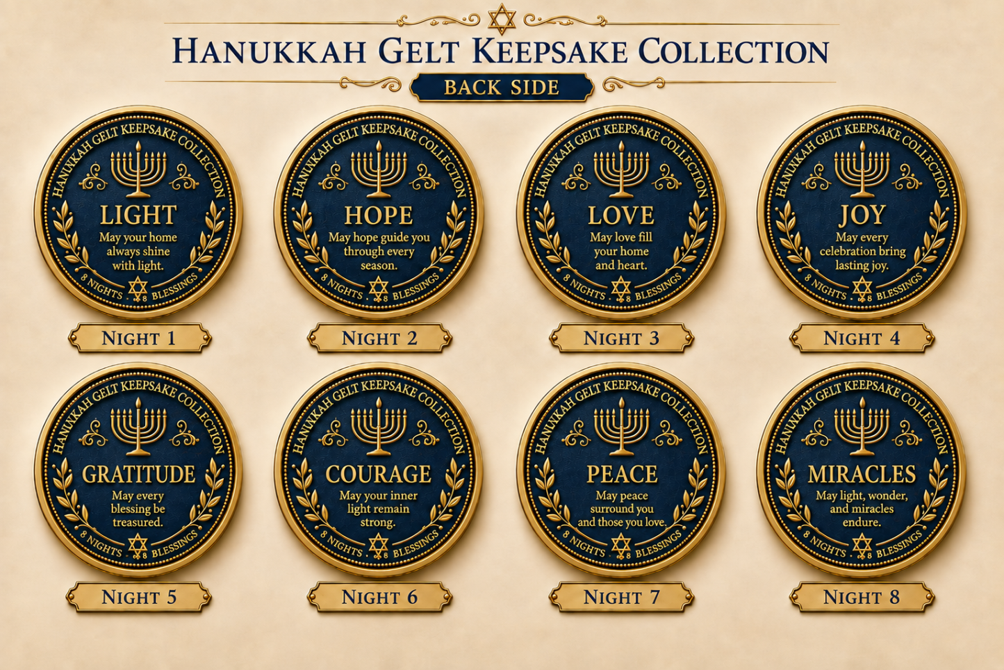 🕎Hanukkah Gelt Keepsake Collection – 8 Nights • 8 Blessings | 8-Piece Commemorative Coin Gift Set