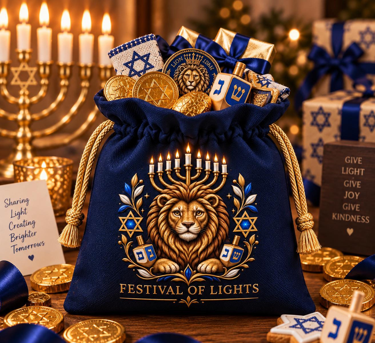 Navy Hanukkah Gift Bag