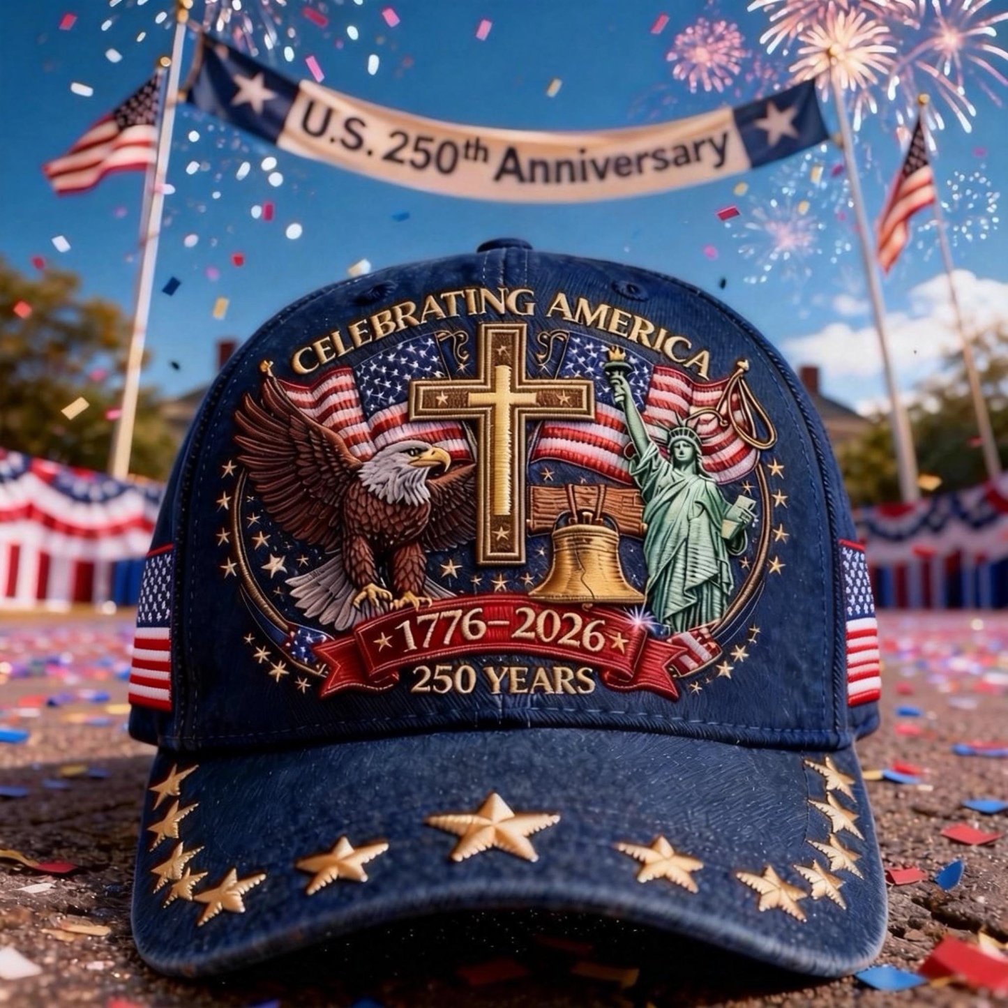 🦅Eagle & Liberty & Cross🎆United States 250th Anniversary Hat🧢-BUY 2