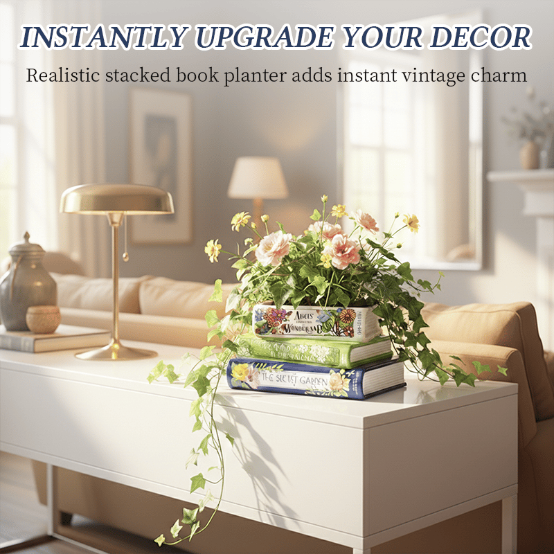 🔥Whimsical Book Stack Planter with Built-In Drainage🪴