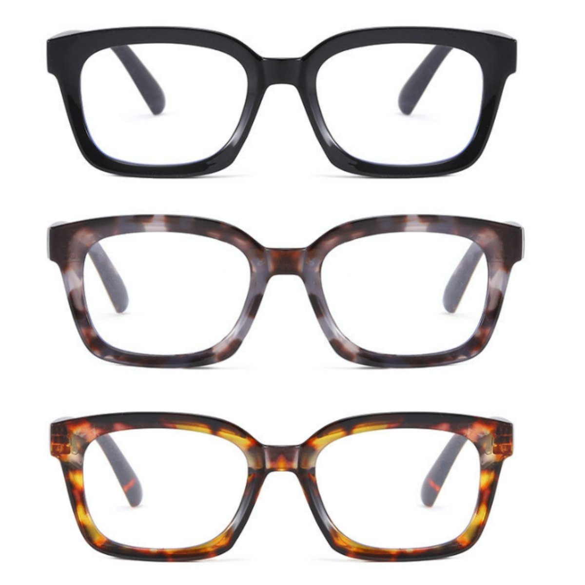 🔥Hot Sale-✨👓3 Pack Tortoiseshell Reading Glasses – Blue Light Blocking Oversized Square Readers