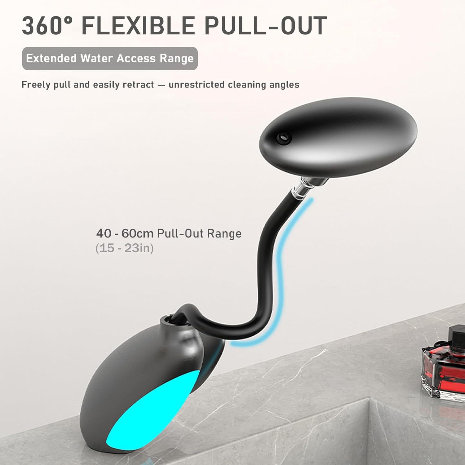LED Bathroom Faucet with Multicolor Light, 360° Swivel & Pull-Out Spout, 4 Spray Modes