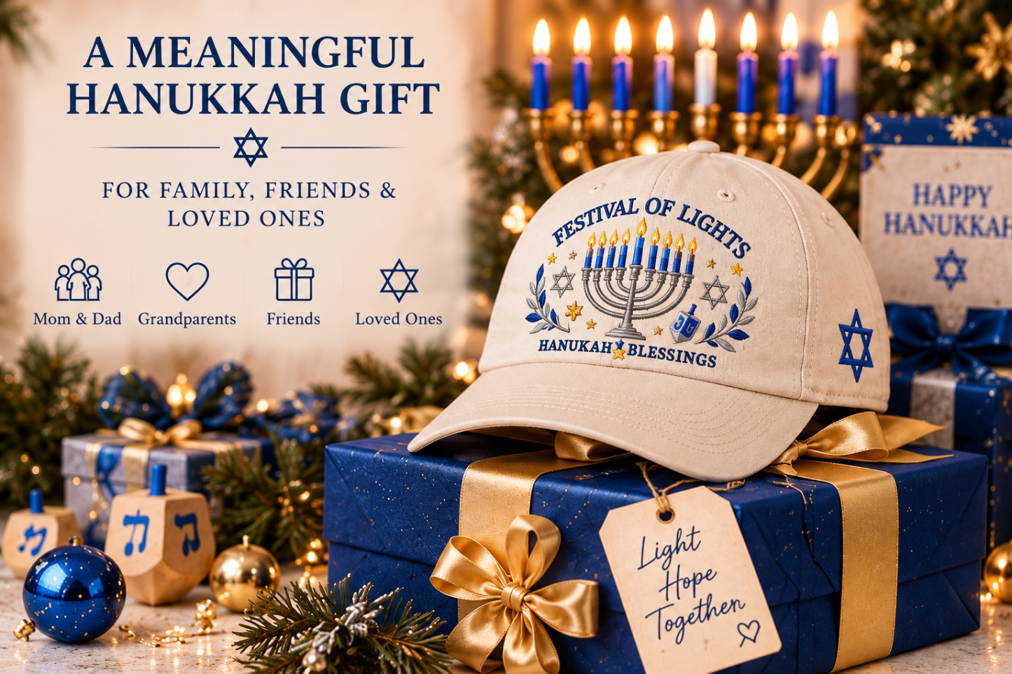 Festival of Lights Hanukkah Embroidered Cap – Menorah & Star of David Holiday Gift Hat "💵$19.98 Today — Save 56%🔥"
