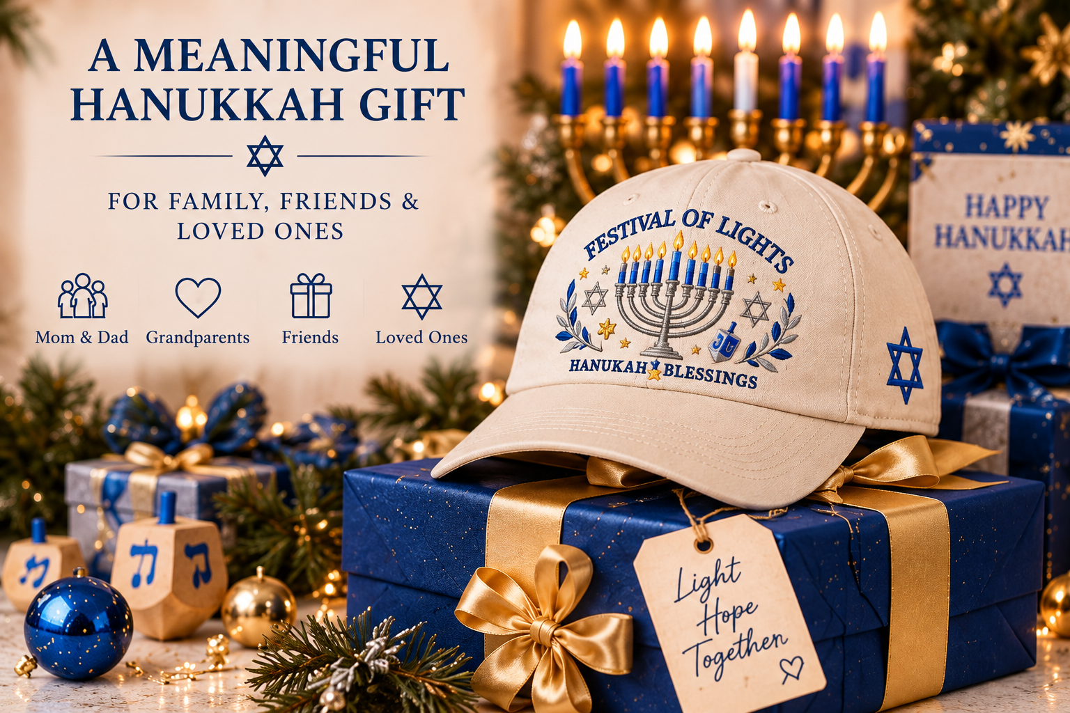 Festival of Lights Hanukkah Embroidered Cap – Menorah & Star of David Holiday Gift Hat "💵$19.98 Today — Save 56%🔥"