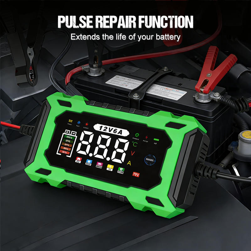 🔋 12V 6A Smart Car Battery Charger – Pulse Repair Technology, Auto Maintain & Desulfation 🚗⚡