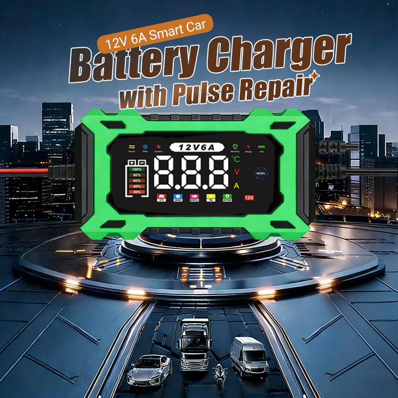 🔋 12V 6A Smart Car Battery Charger – Pulse Repair Technology, Auto Maintain & Desulfation 🚗⚡