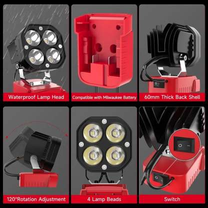 🔥LAST DAY 50% OFF - 🛠️💡LED Work Light Compatible with Milwaukee 18V Battery/Dewalt 18V&20V Battery