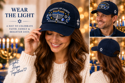 Festival of Lights Hanukkah Embroidered Cap – Menorah & Star of David Holiday Gift Hat "💵$19.98 Today — Save 56%🔥"