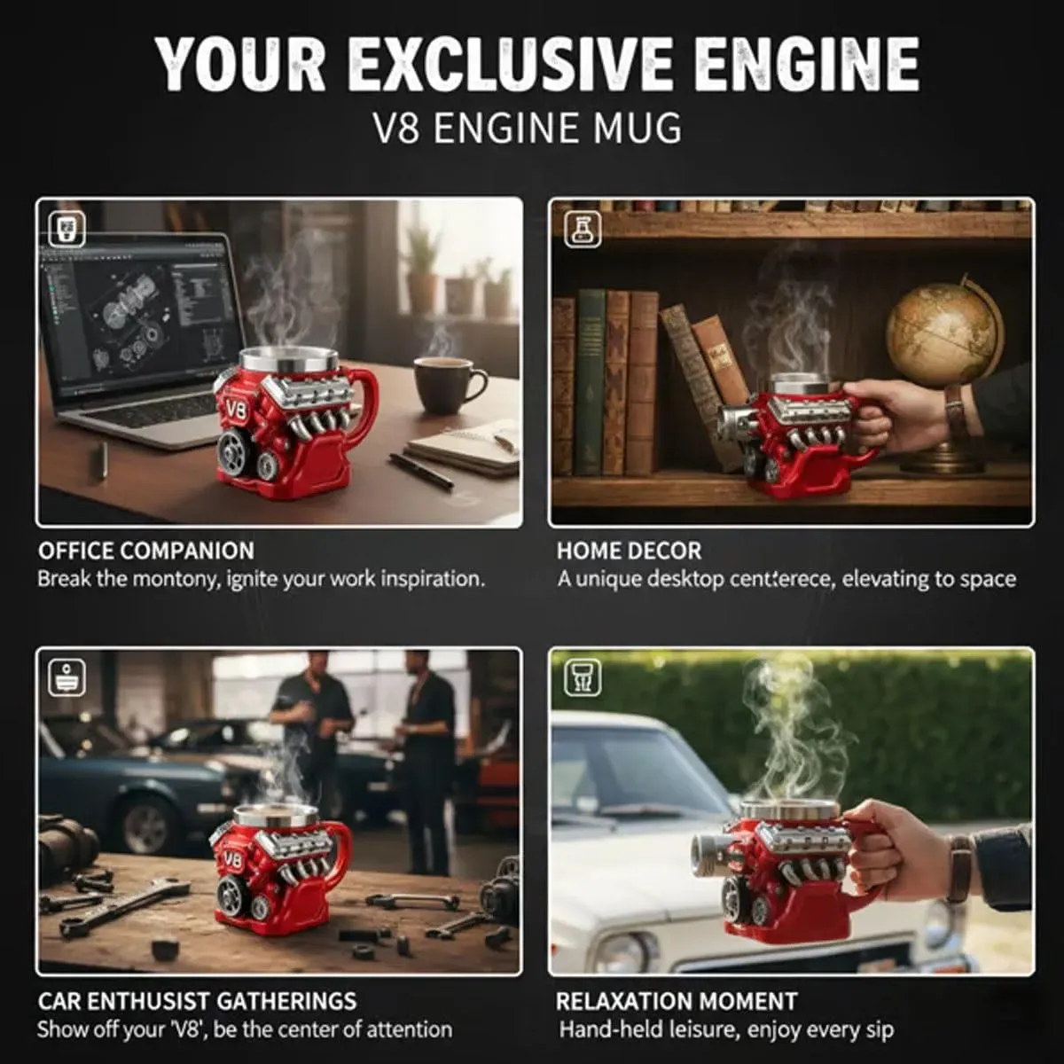 Engine-themed V8 Stainless Steel Mug