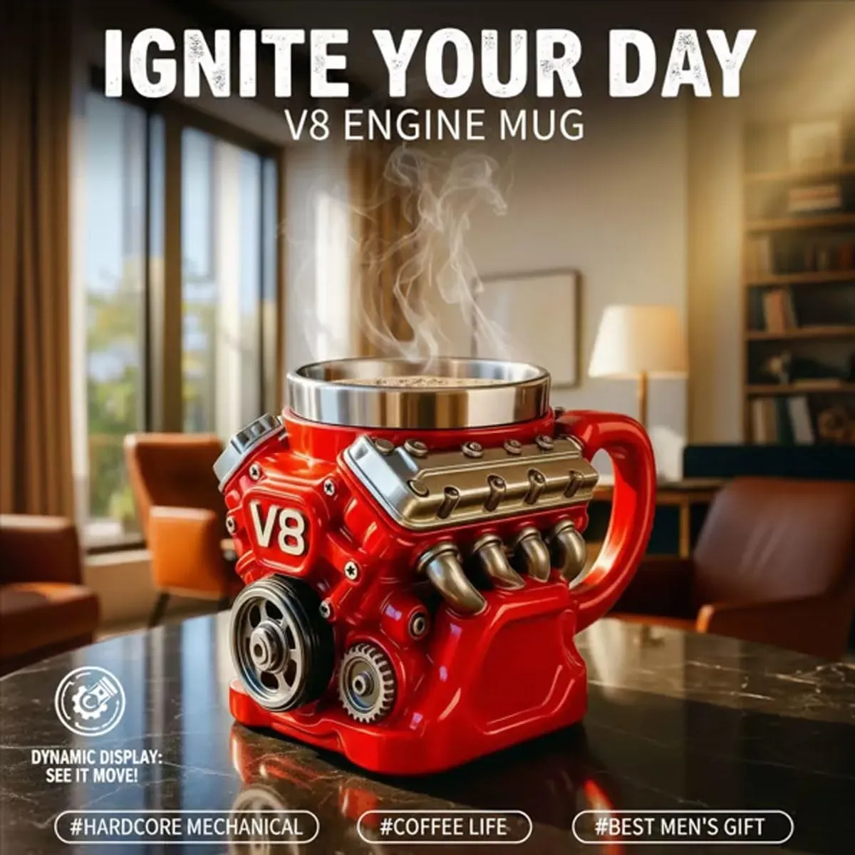 Engine-themed V8 Stainless Steel Mug