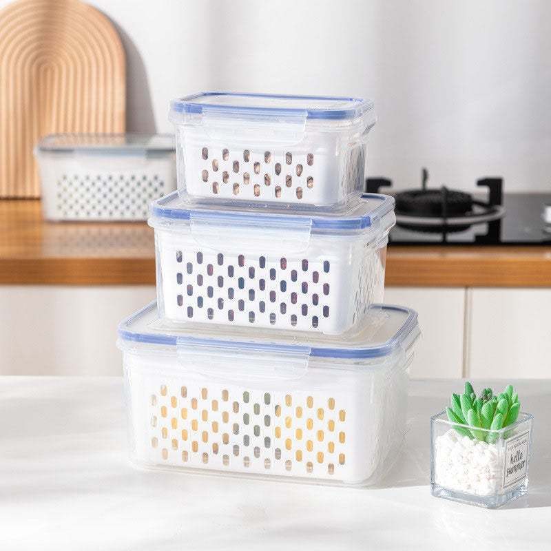 💖Household transparent plastic food storage box-Including drain basket💧