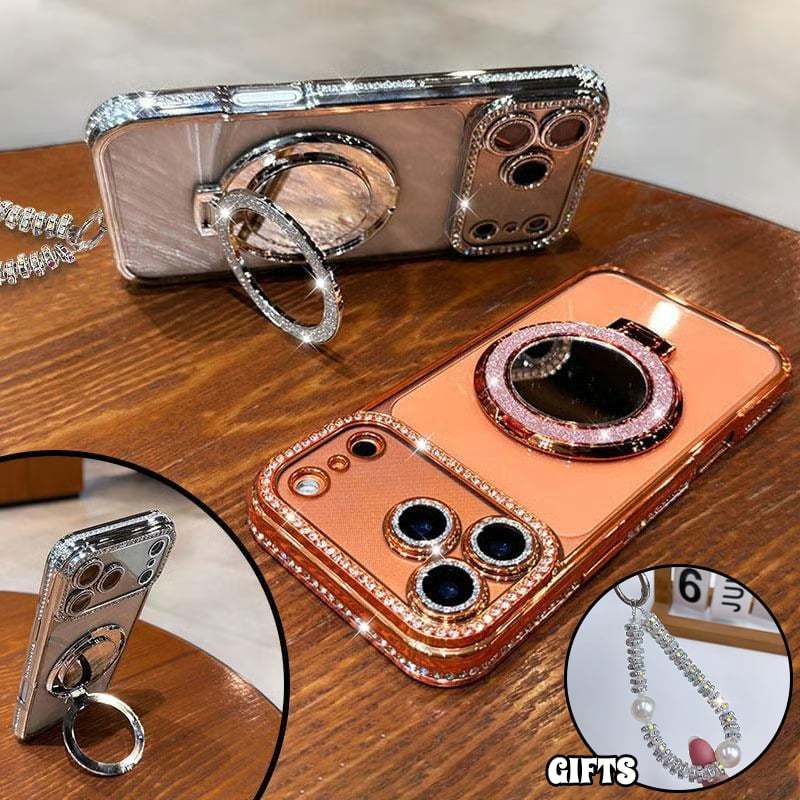 ✨💎Sparkling Diamond Women's Phone Case with Mirror & Stand for iPhone 12/13/14/15/16/17 Pro Max,17Air,14/15/16 Plus💖