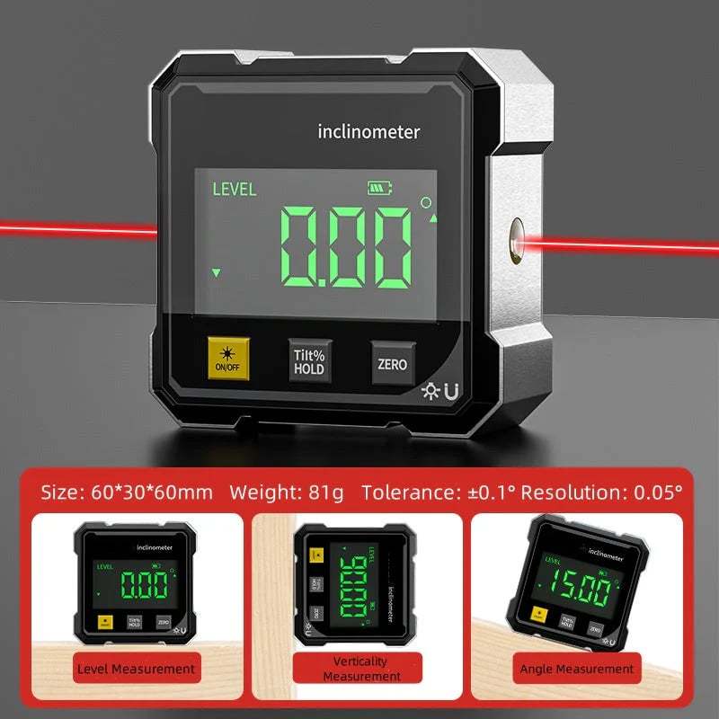 4-Side Magnetic Digital Angle Gauge with Laser