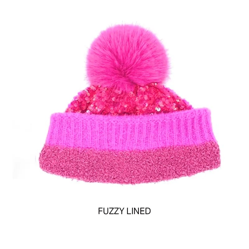 🔥Last Day 50% OFF - Sequin Fur Pom Beanie for Women