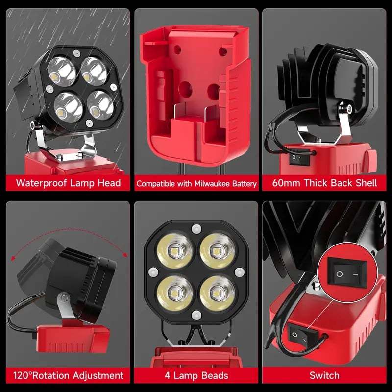 🔥LAST DAY 50% OFF - 🛠️💡LED Work Light Compatible with Milwaukee 18V Battery/Dewalt 18V&20V Battery