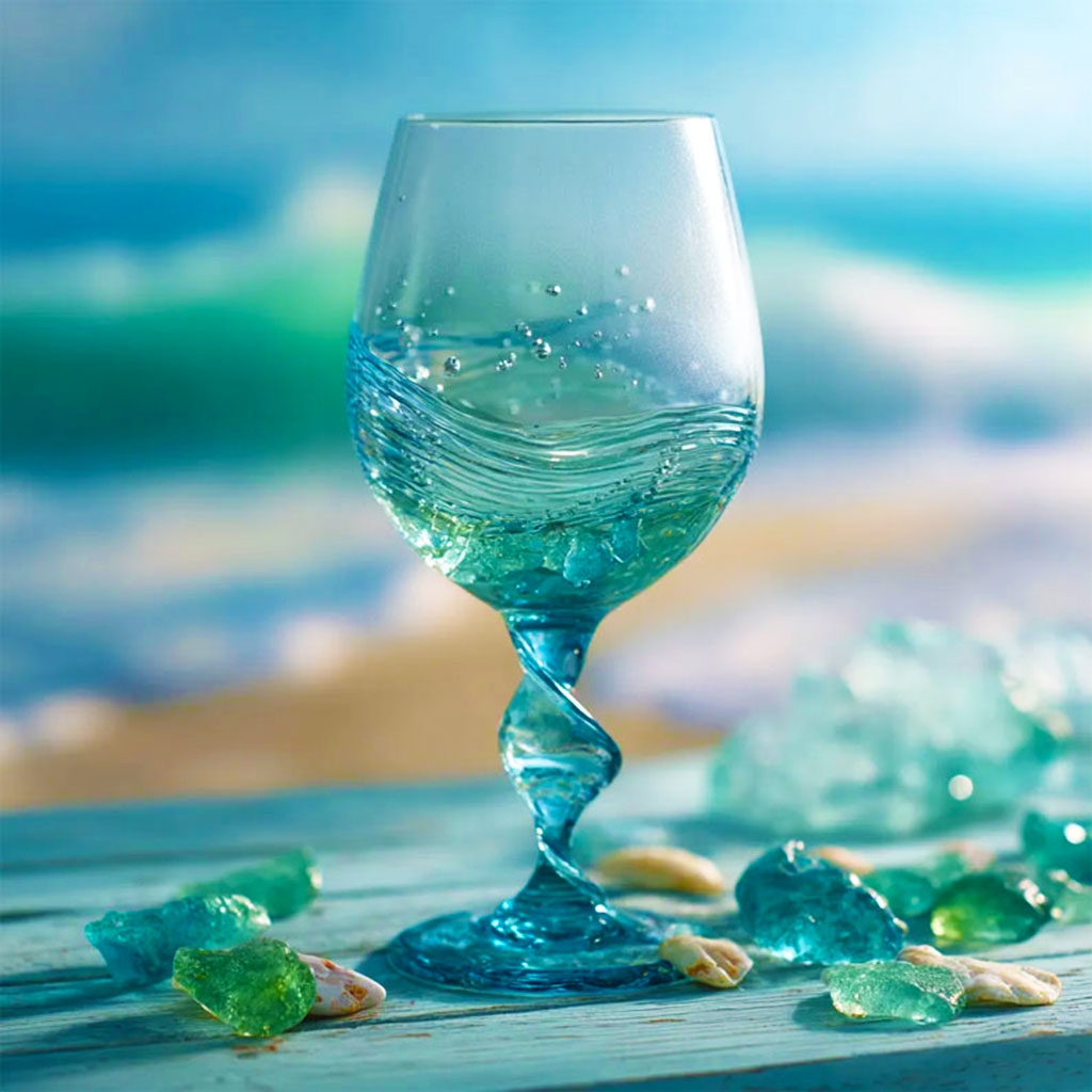 Ocean Wave Sea Glass Wine Glass