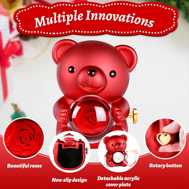 2026 Hug Bear Flip Surprise Rose Jewelry Box