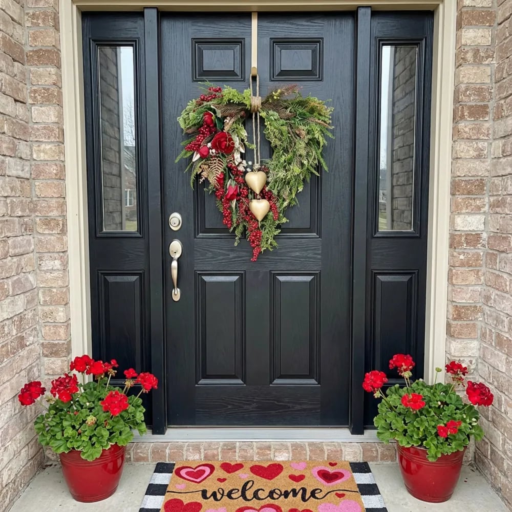 ❤️ Valentine’s Day Farmhouse Valentine Heart Wreath: Gold Bells, Red Roses & Berries🎉