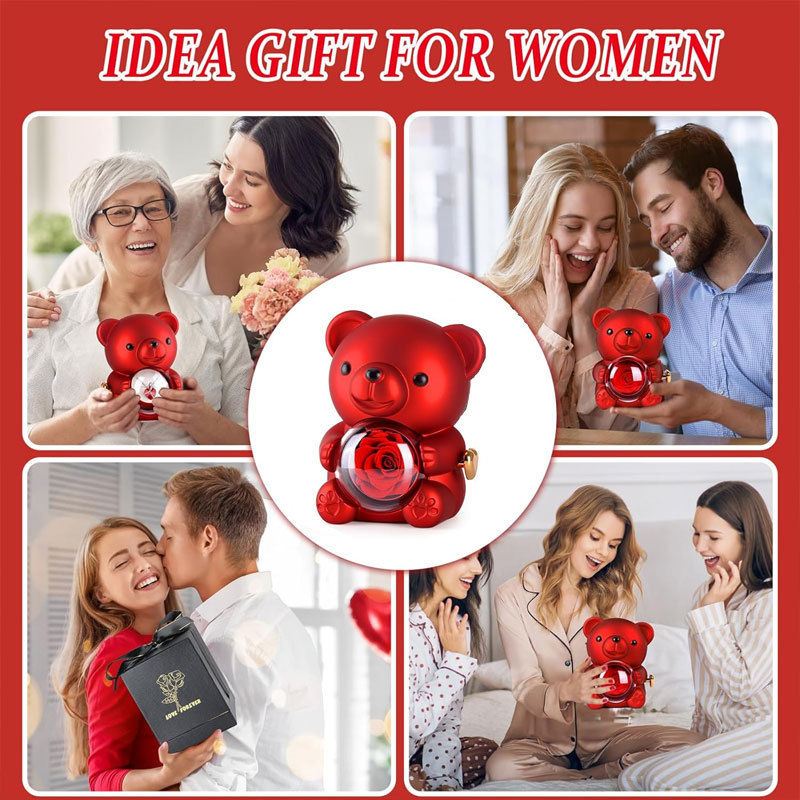 2026 Hug Bear Flip Surprise Rose Jewelry Box