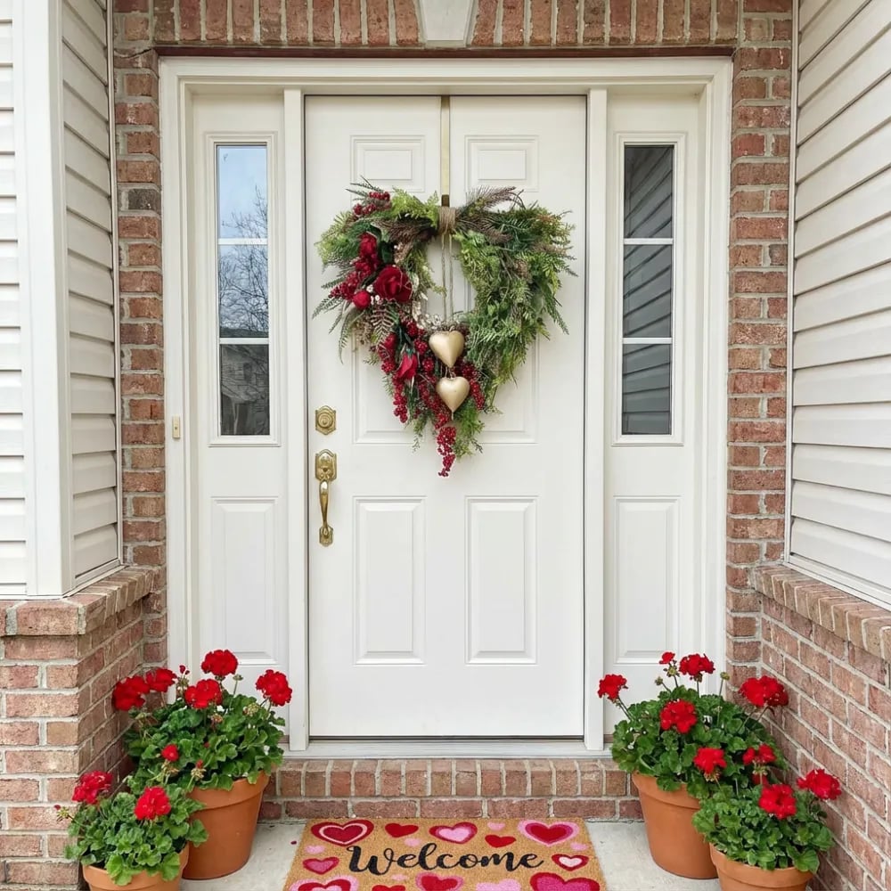 ❤️ Valentine’s Day Farmhouse Valentine Heart Wreath: Gold Bells, Red Roses & Berries🎉
