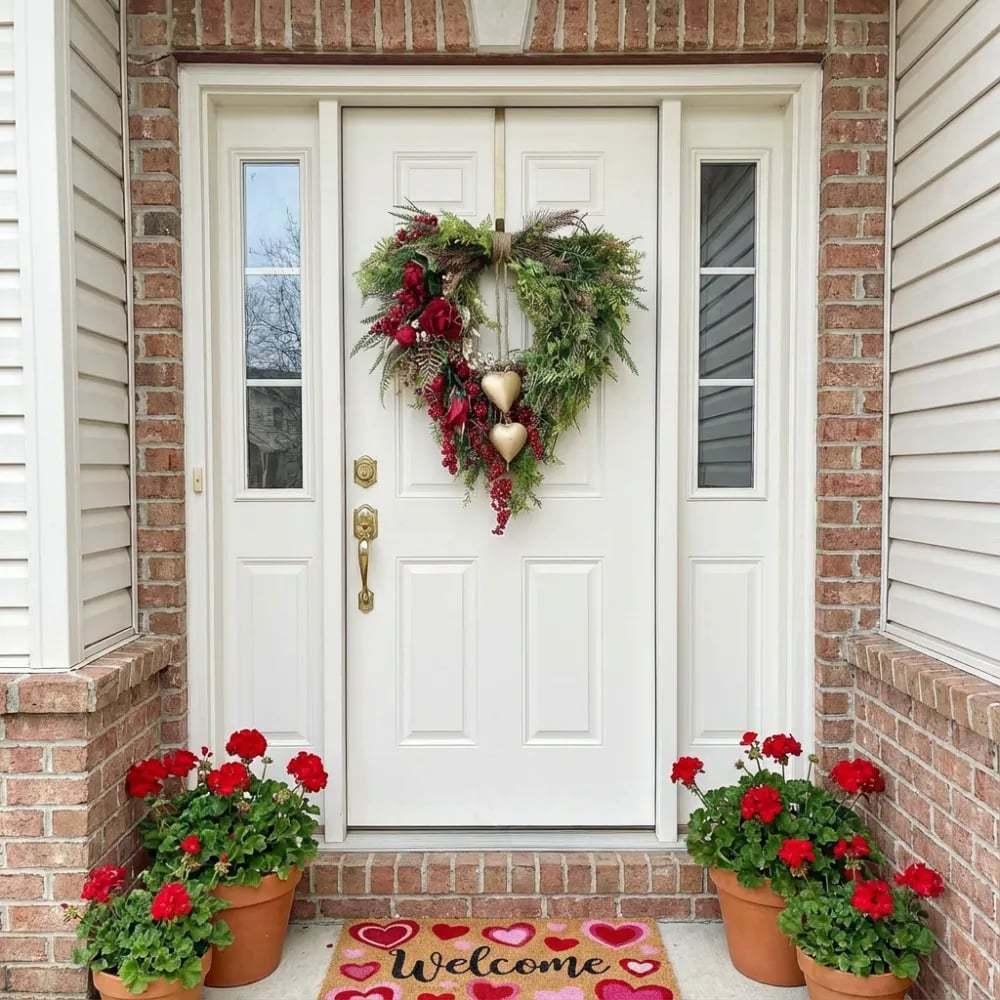 ❤️ Valentine’s Day Farmhouse Valentine Heart Wreath: Gold Bells, Red Roses & Berries🎉