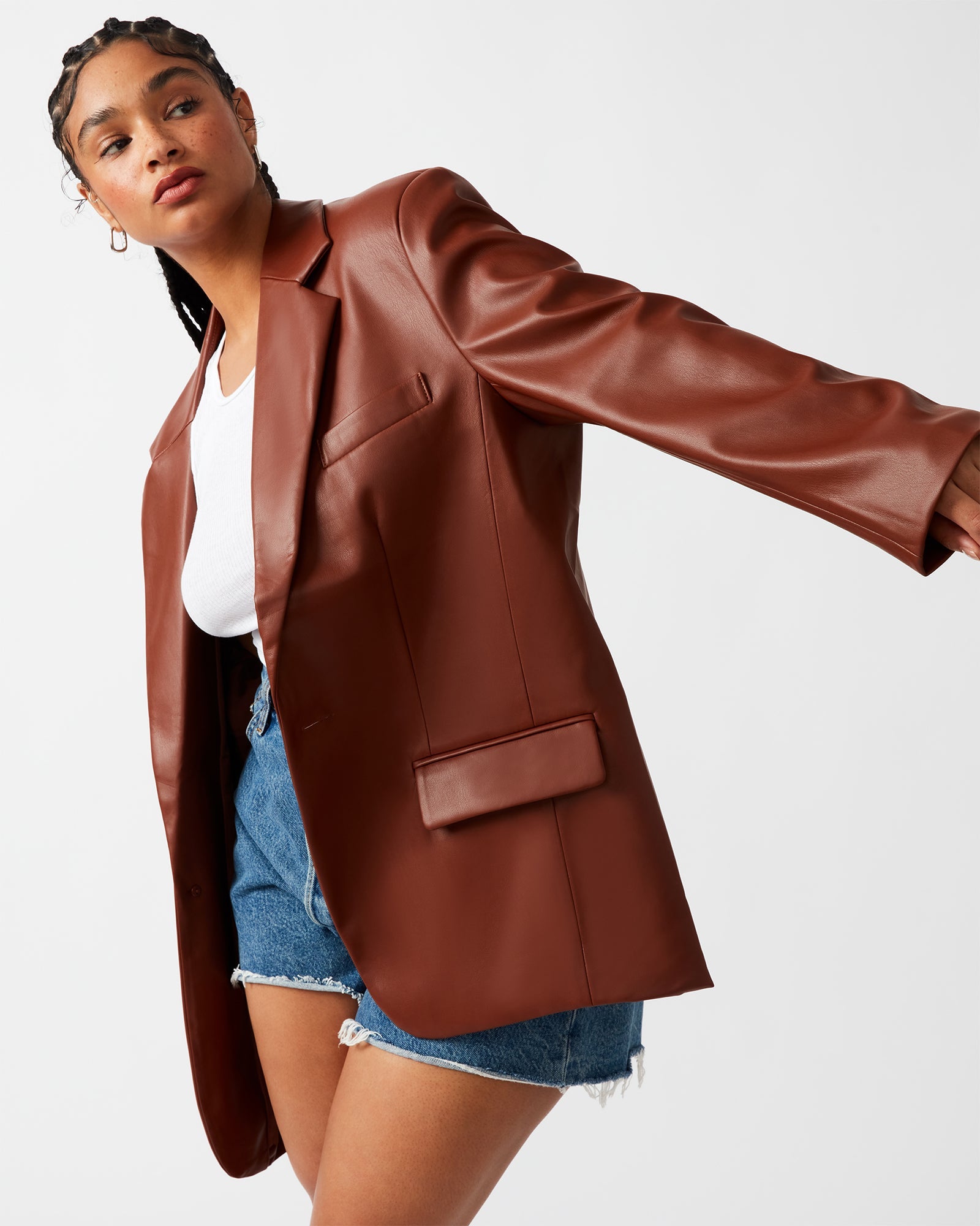 IMAAN FAUX LEATHER BLAZER COGNAC - SM REBOOTED-Cool A Warm