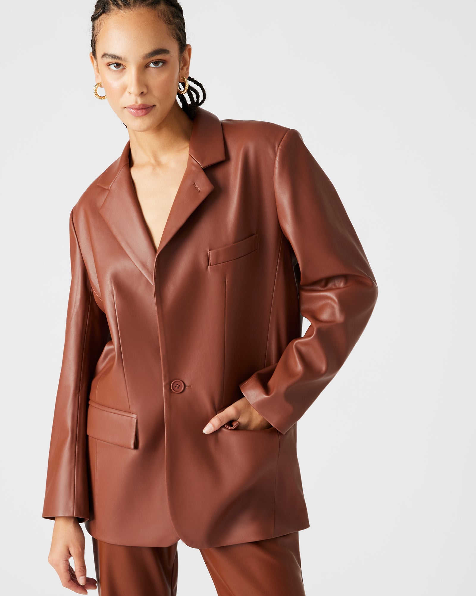 IMAAN FAUX LEATHER BLAZER COGNAC - SM REBOOTED-Cool A Warm