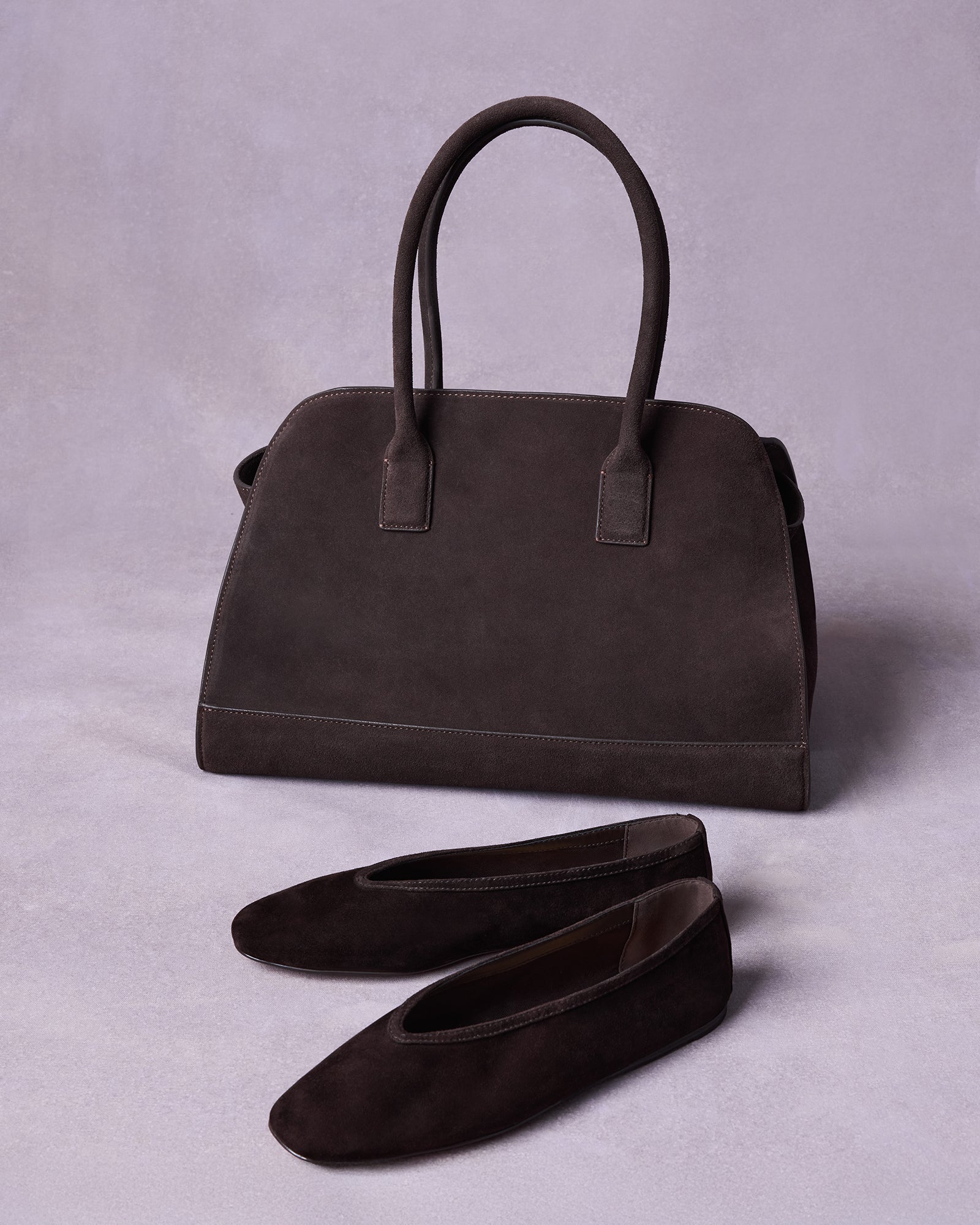 LENI FLAT AND HEIDEE BAG BROWN SUEDE BUNDLE-Cool A Warm