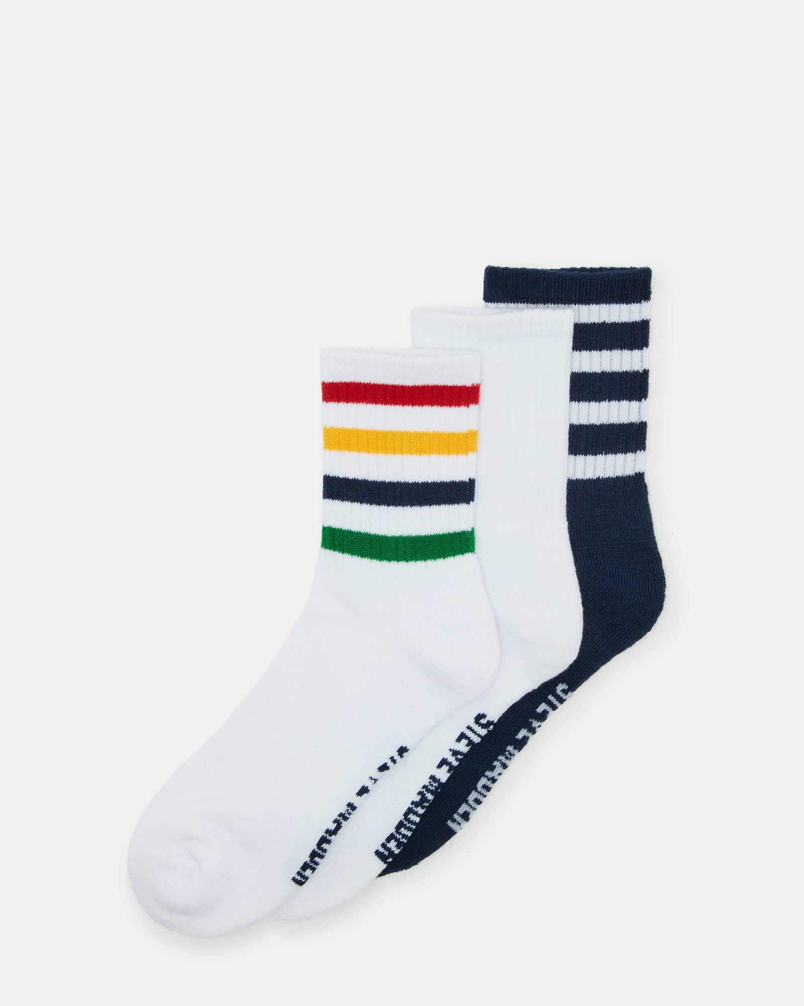 3 PACK STRIPED CREW SOCKS WHITE MULTI-Cool A Warm