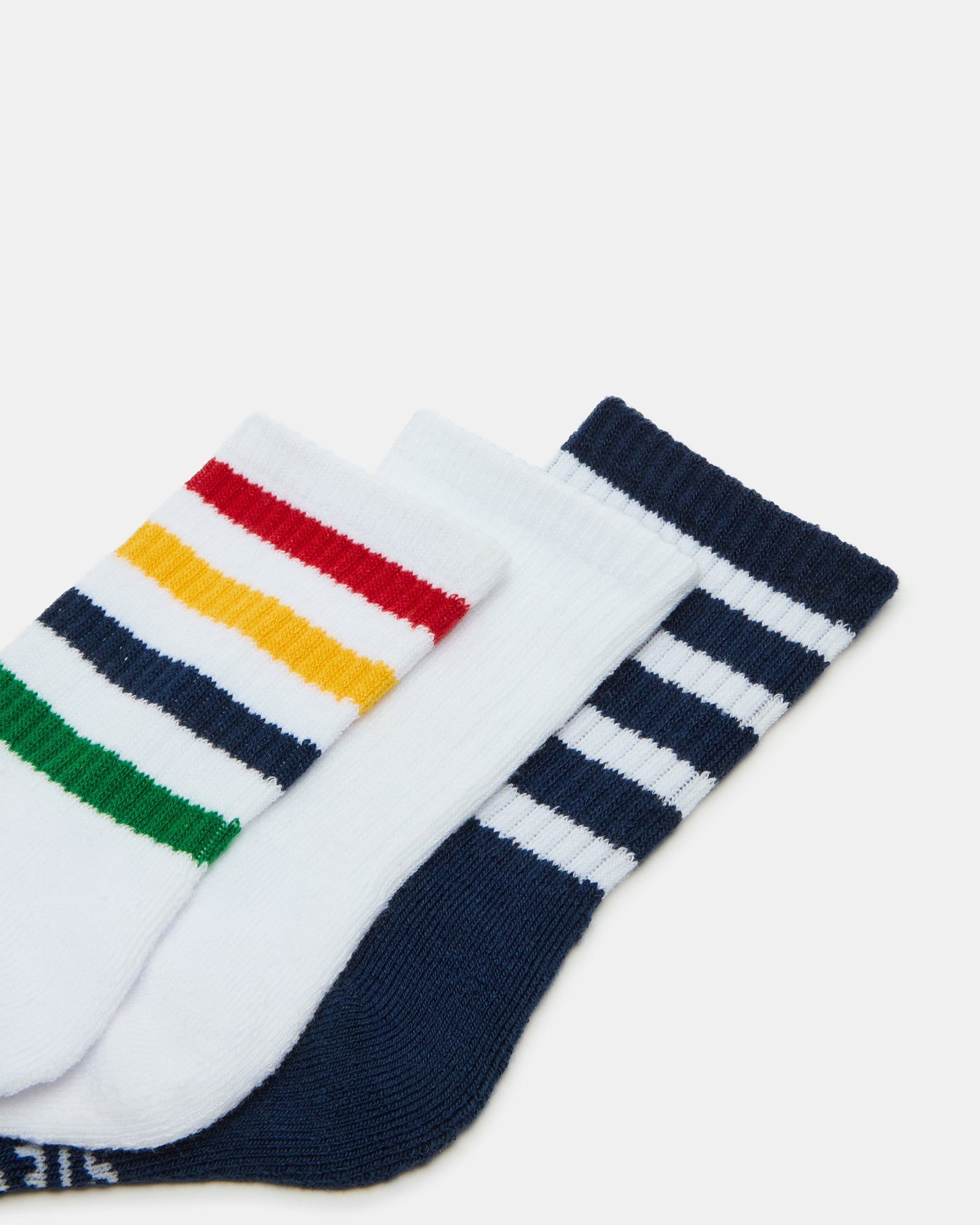 3 PACK STRIPED CREW SOCKS WHITE MULTI-Cool A Warm