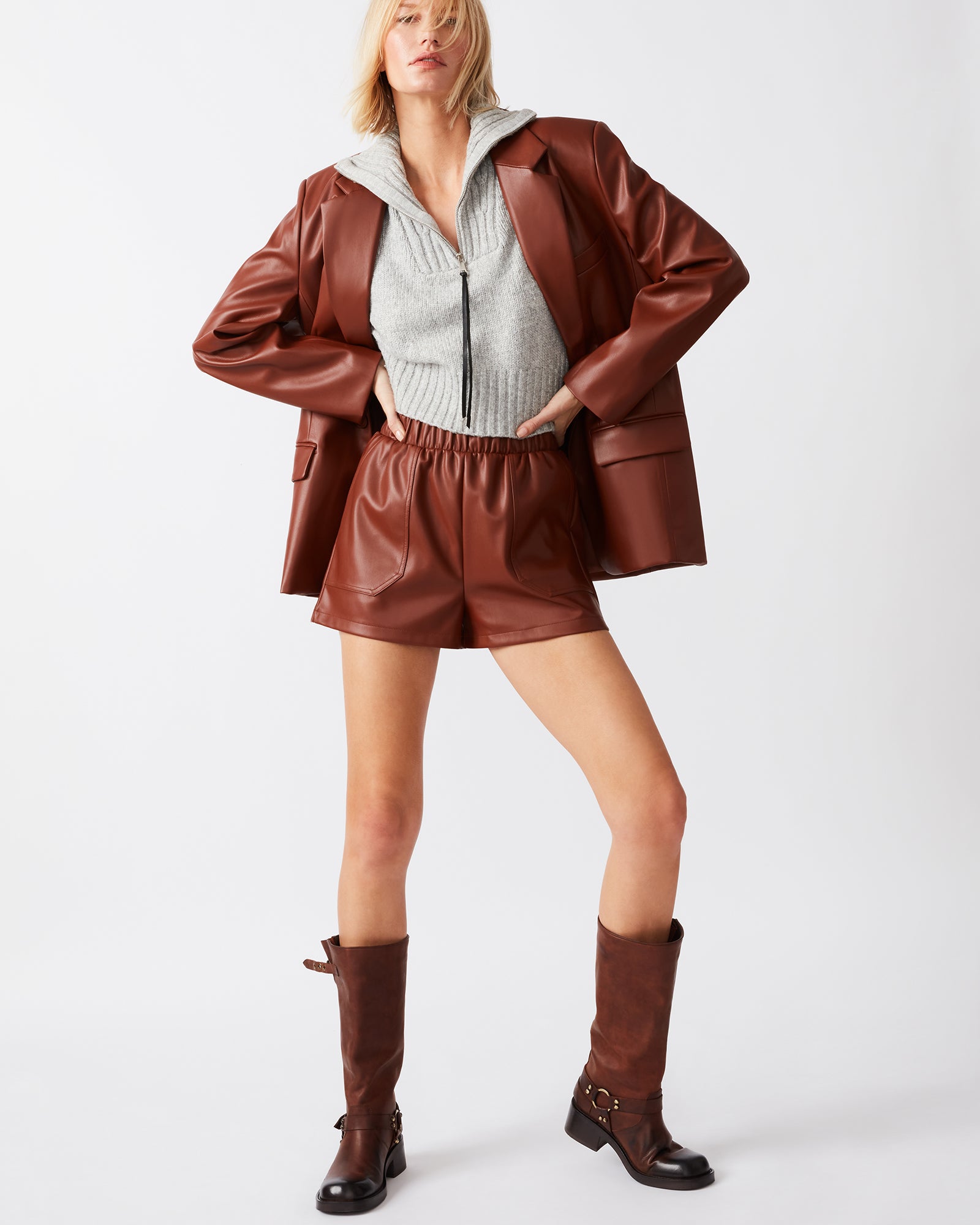 FAUX THE RECORD SHORT COGNAC-Cool A Warm