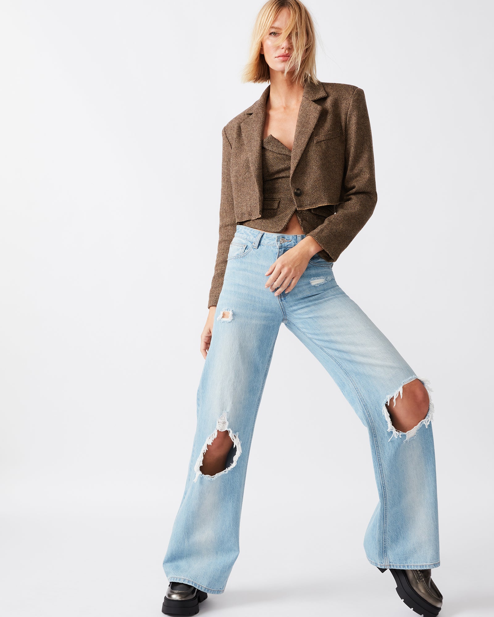 RUPI CROPPED BLAZER BROWN-Cool A Warm