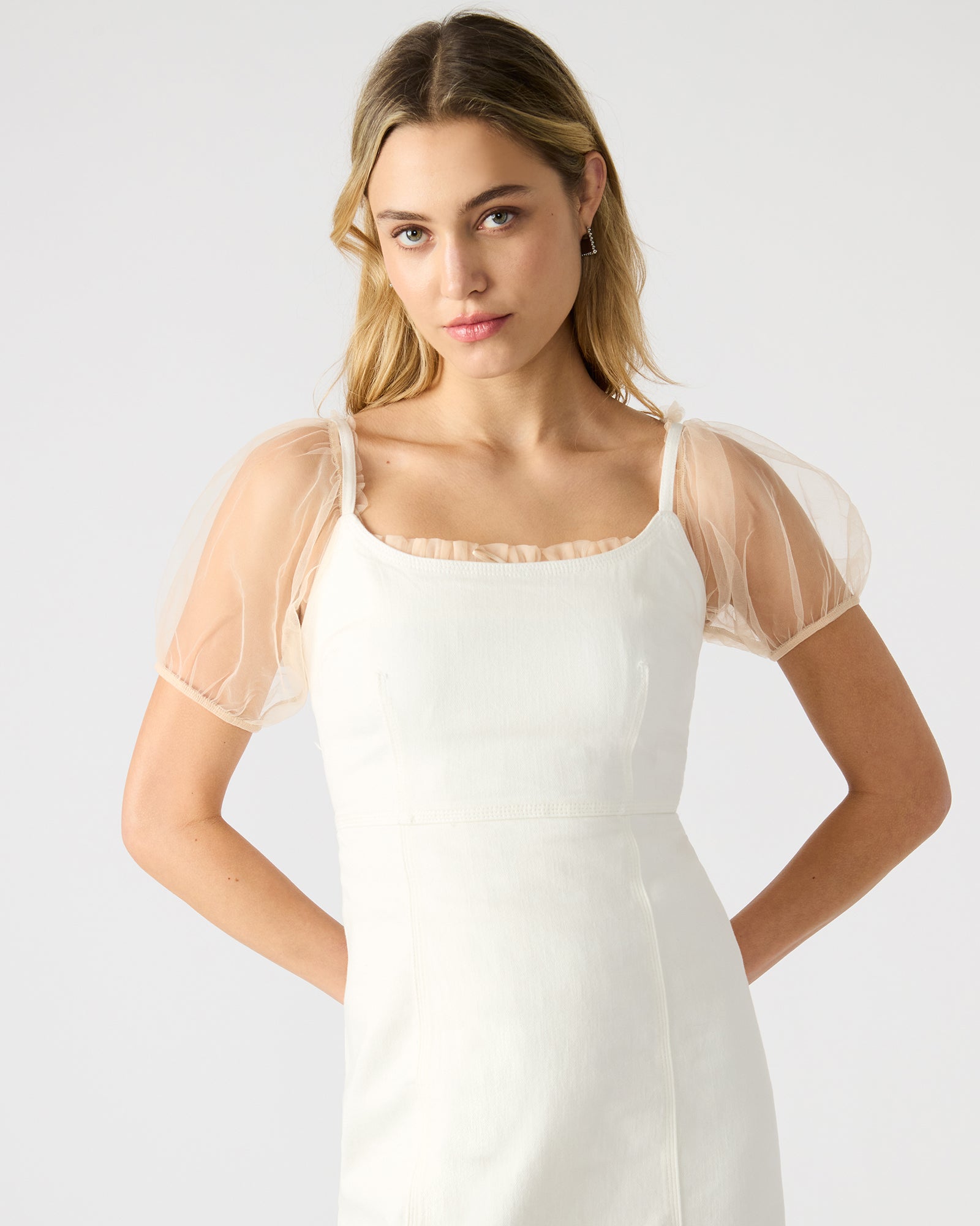 GISELLE DENIM DRESS WHITE-Cool A Warm