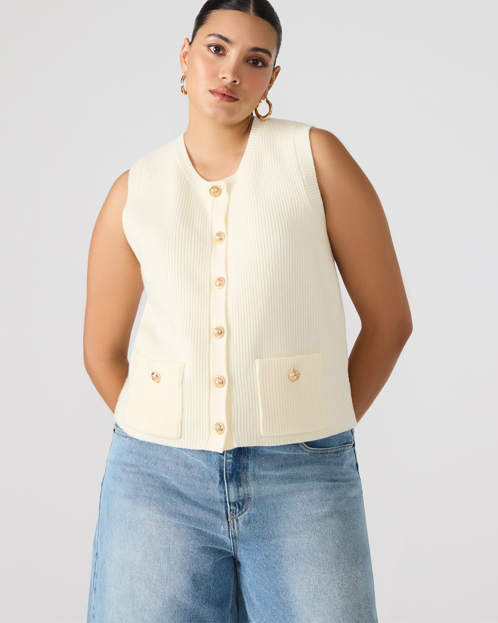 ALIYA SWEATER VEST CREAM-Cool A Warm