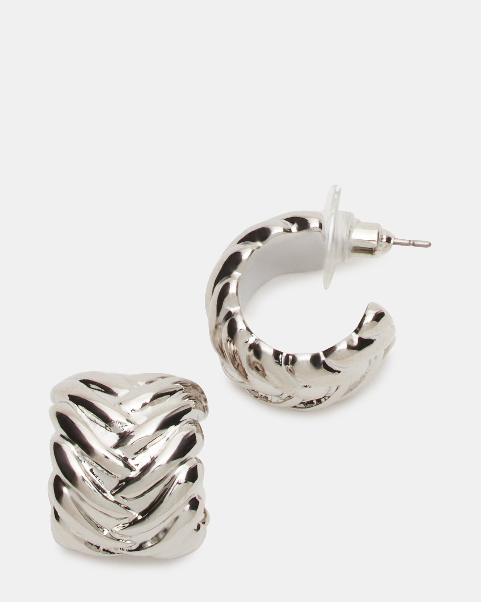 WOVEN HUGGIE EARRINGS SILVER-Cool A Warm