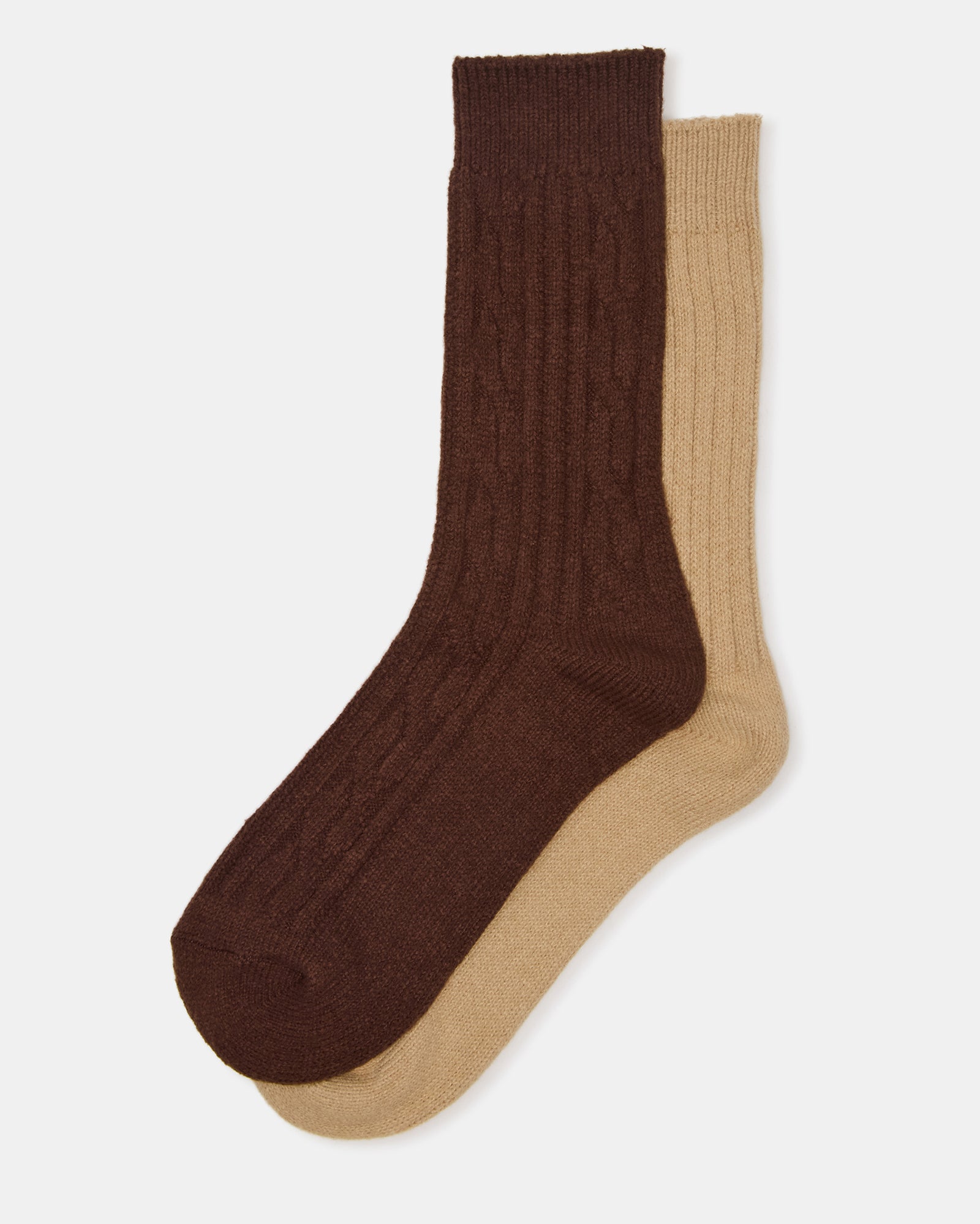 2 PACK CABLE TEXTURE BOOT SOCKS BROWN-Cool A Warm