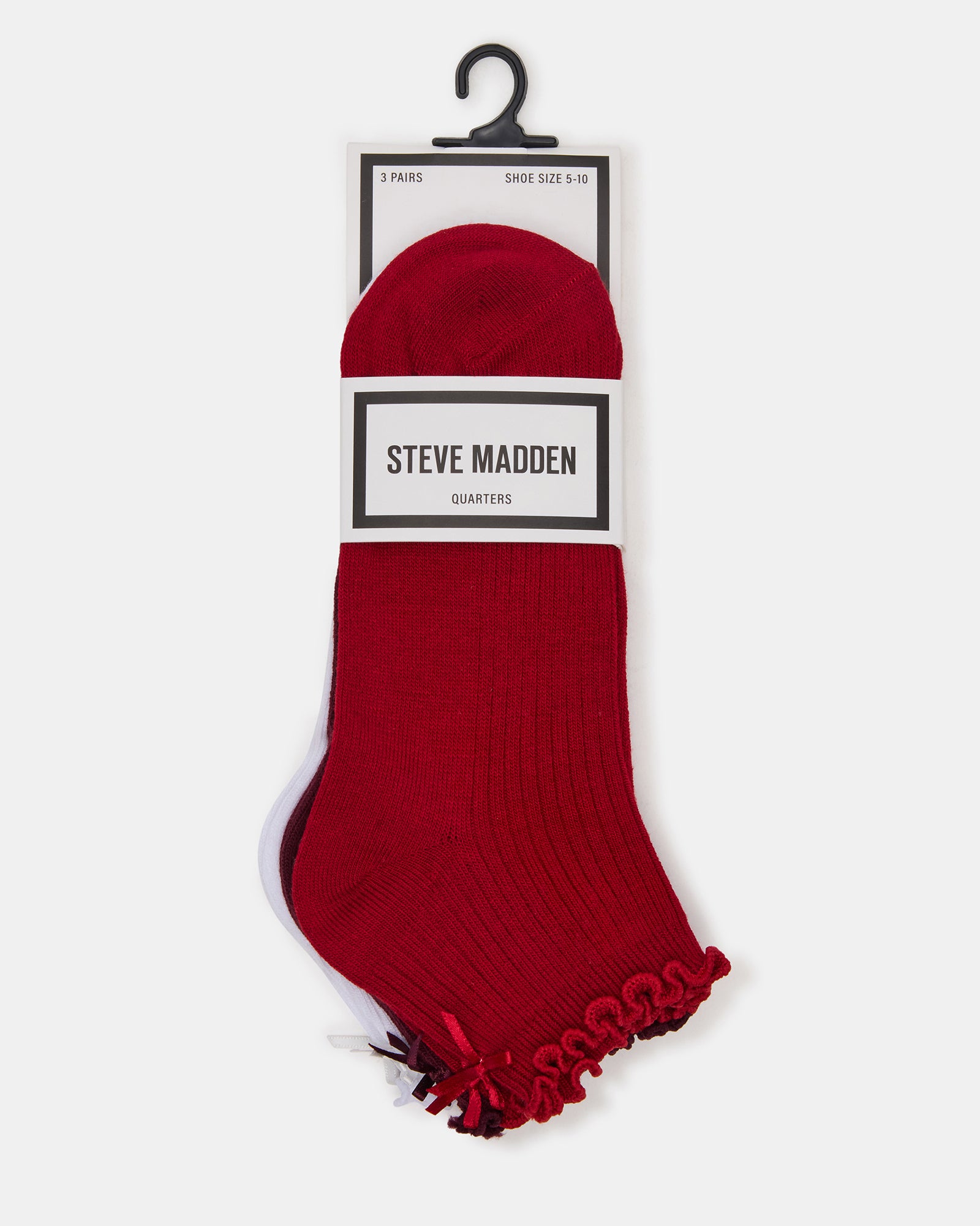 3 PACK MELODY LETTUCE EDGE BOW SOCKS RED MULTI-Cool A Warm