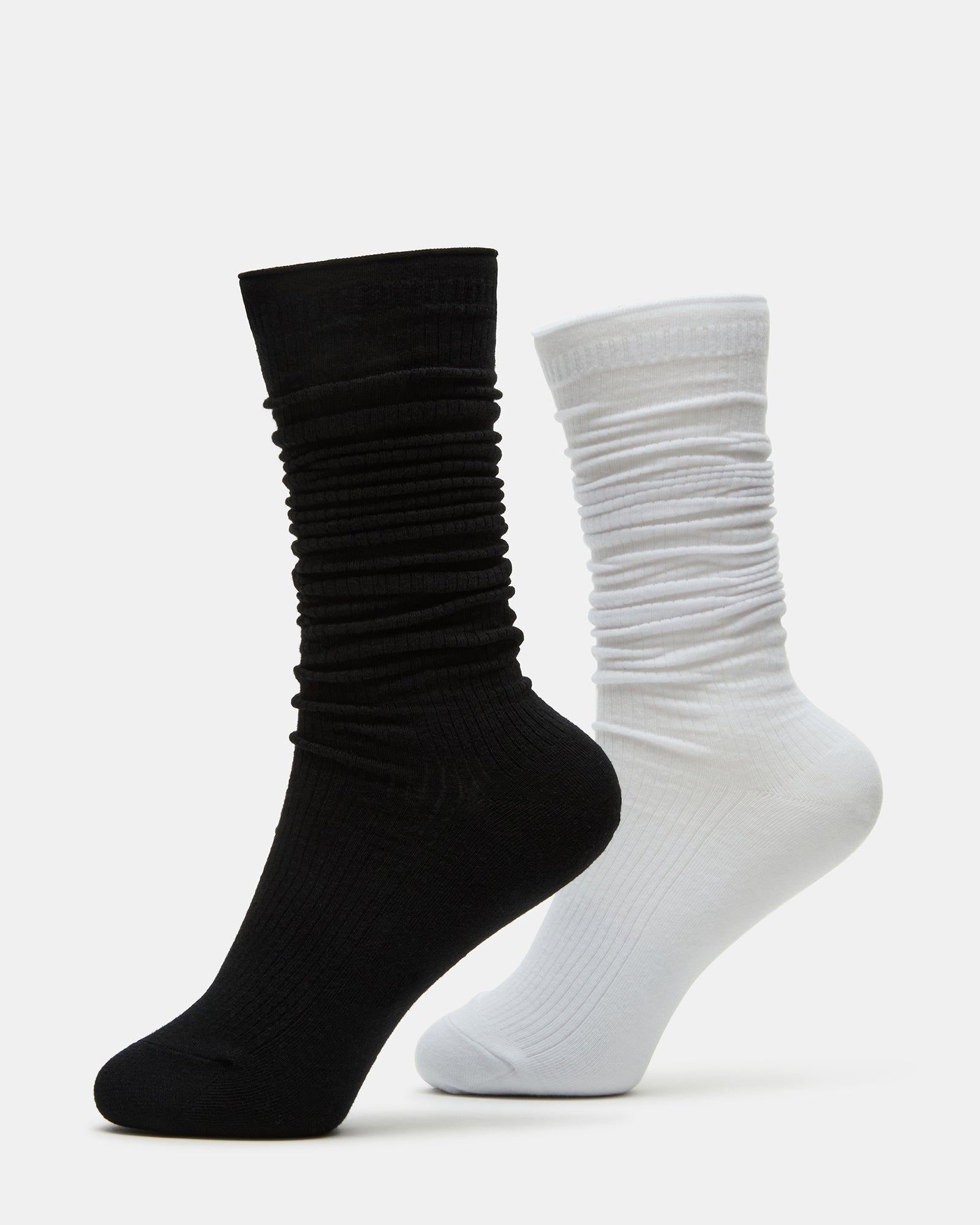 2 PACK SLOUCHY CREW SOCKS BLACK WHITE-Cool A Warm
