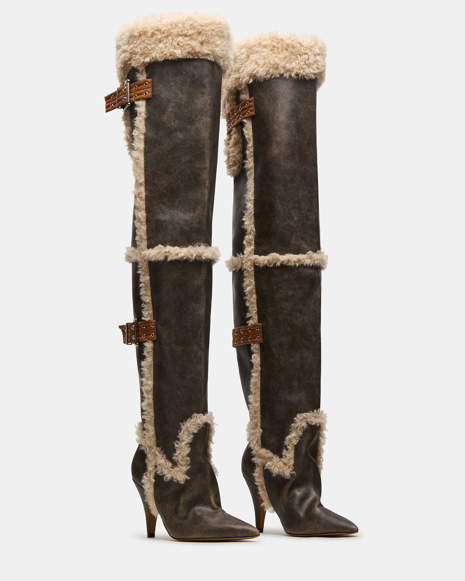 BADDIE FAUX FUR BROWN DISTRESSED-Cool A Warm
