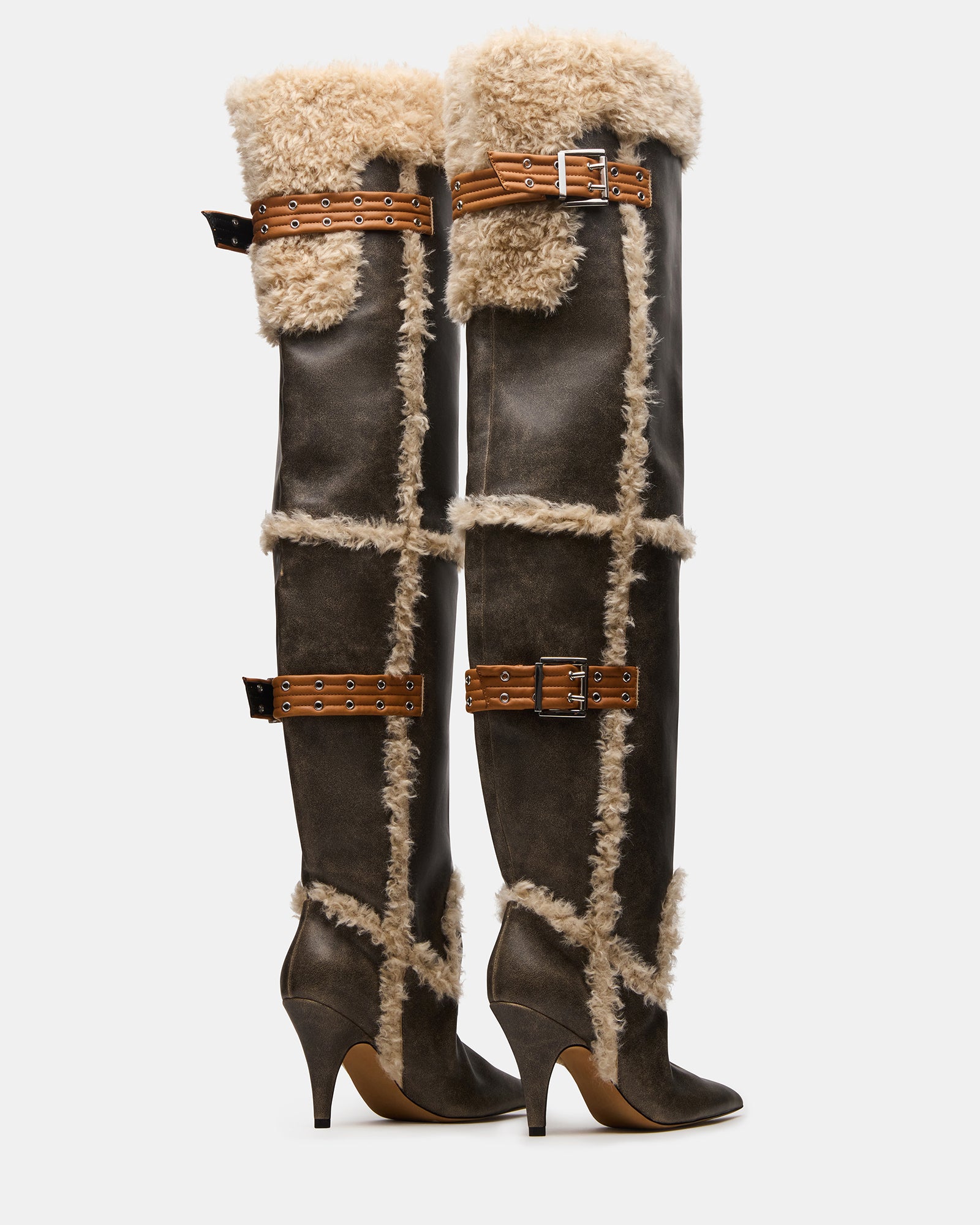 BADDIE FAUX FUR BROWN DISTRESSED-Cool A Warm