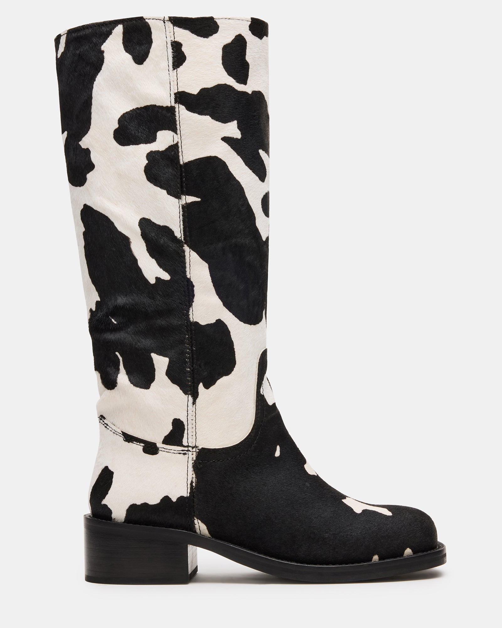 RIGGS BLACK COW PRINT WIDE CALF-Cool A Warm